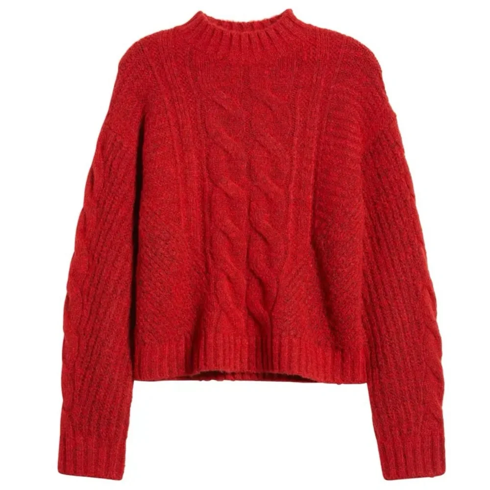 Treasure & Bond Vibrant Red Cable Knit Sweater